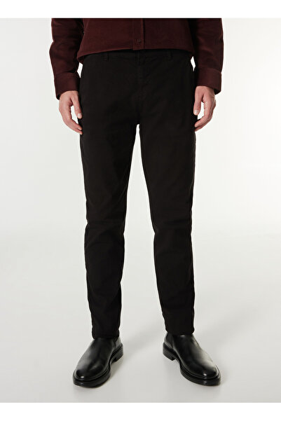 Fabrika Siyah Erkek Slim Fit Düz Chino Pantolon F3WM-PNT902