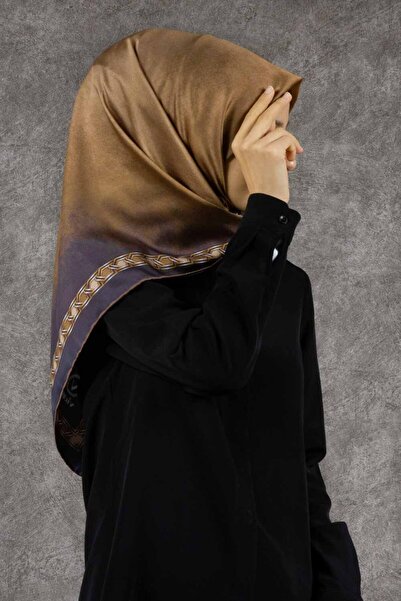 VİOLLA Twill Bordür Desenli Gold Renkli 90x90 Eşarp (İpek İçermez) Kenar Diki...