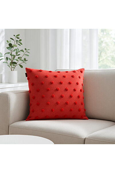 zümal tekstil tasarım Tufting Linen Polka Dot Decorative Throw Pillow Case (Colorpomegranate Flower)