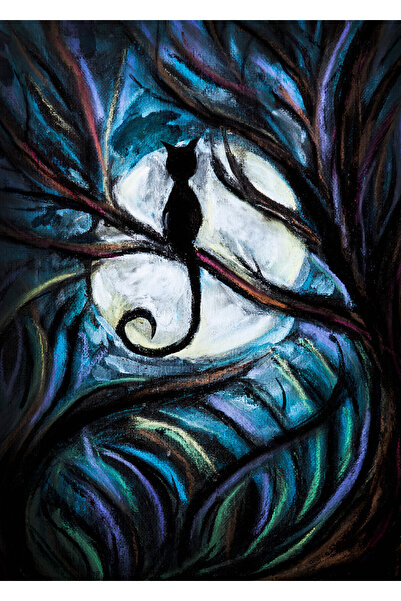 vodler Ay Işığında Kedi Duvar Örtüsü