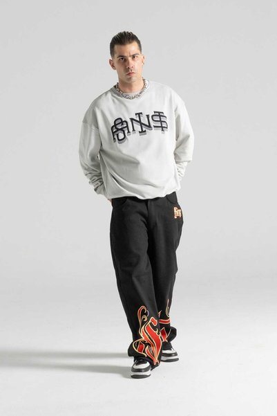 SaintGreyHills Slang Grey Oversized Embroidered Sweatshirt