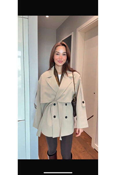 Sara Deluxe Rüzgarlık Detaylı Gabardin Kumaş - Kuşaklı Trençkot