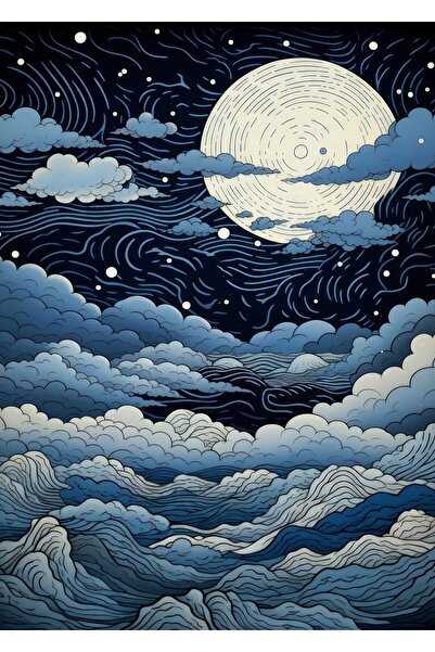vodler Gece Gökyüzü ve Dolunay Desenli Çizim Duvar Örtüsü