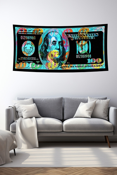 vodler Renkli 100 Dolar Desenli Duvar Örtüsü