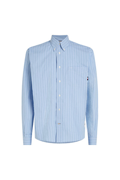 Tommy Hilfiger Slim Fit Düğmeli Yaka Mavi Erkek Gömlek MW0MW317430A5