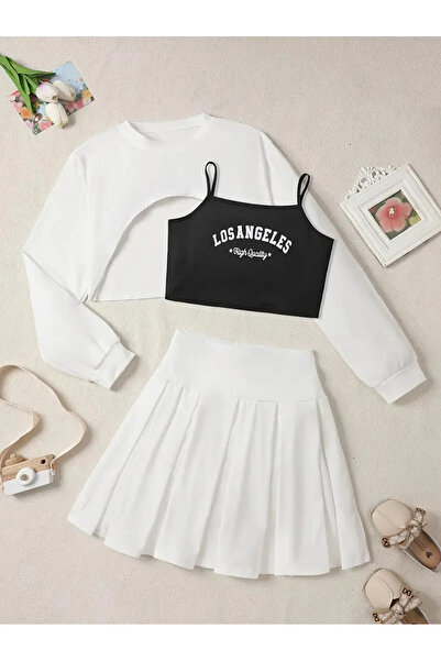 AEMİ Girls' Los Angeles Printed Crop-Pleated Skirt Set of 3