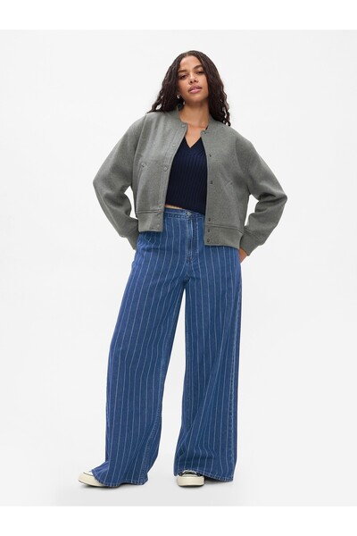 GAP Kadın Koyu Mavi Mid Rise Pinstripe Baggy Jean Pantolon