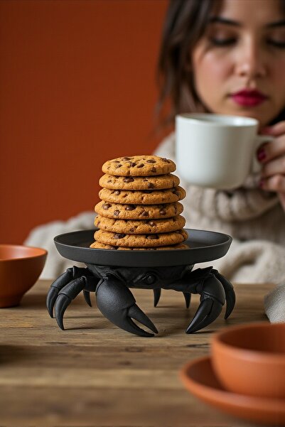 Dropcek eticaret Dekoratif Yengeç Figürü Siyah Pratik Ev Gereçleri Sunum Taba...