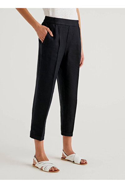 Benetton Black Women's Linen Trousers 4Agh558X5