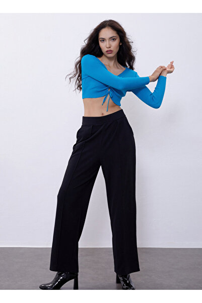 SHERIN V-Neck Regular Turquoise Sweater Women's Turquoise V-Neck Chest Low-Cut Trik