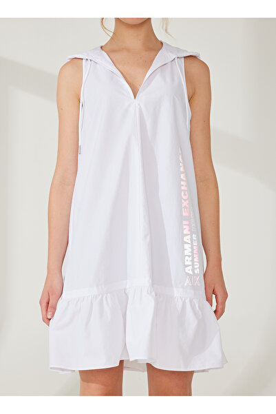 Armani Exchange V Yaka Düz Beyaz Diz Üstü Kadın Elbise 3RYA25