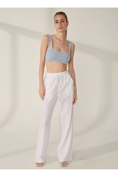 JJXX Beyaz Kadın Bisiklet Yaka Keten T-Shirt 12225259