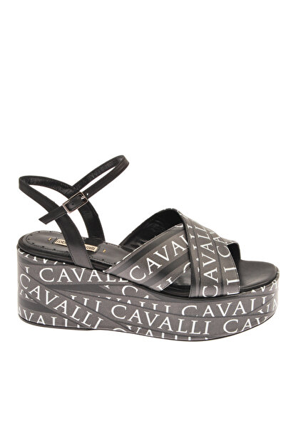 Roberto Cavalli Siyah-Beyaz Kadın Deri Topuklu Sandalet 18613
