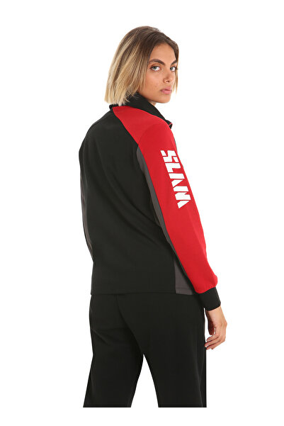 Slam Siyah - Gri - Kırmızı Kadın Dik Yaka Regular Fit Sweatshirt A906001S00_DECK WS ZIP