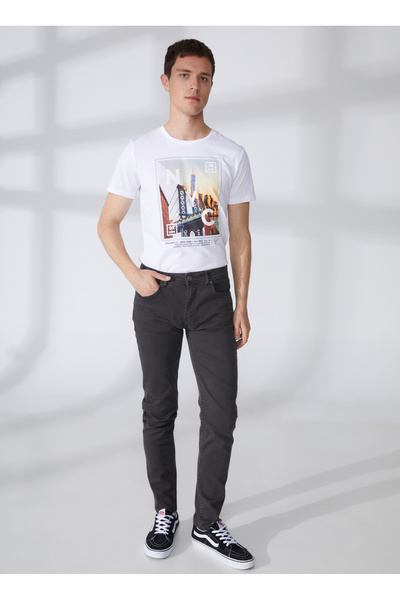 Fred Mello Normal Bel Normal Paça Slim Fit Siyah Erkek Denim Pantolon FM23S26PDCARBON