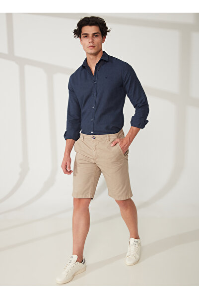 Fred Mello Normal Bel Slim Fit Bej Erkek Bermuda Şort FMSOHOSAND