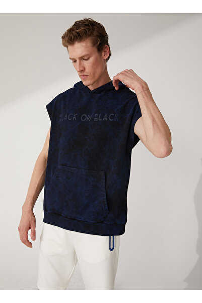 Black On Black Kapüşon Yaka Yıkamalı Lacivert Erkek Sweatshırt E-JUSTIN