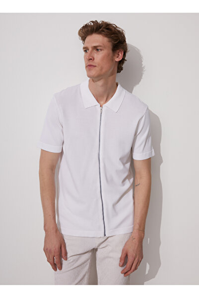 Fabrika Ceket Yaka Basic Düz Beyaz Erkek Kazak VARTOSU