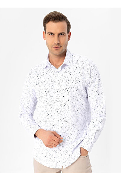 SÜVARİ Slim Fit Klasik Yaka Baskılı Lacivert Erkek Gömlek GM2025500410