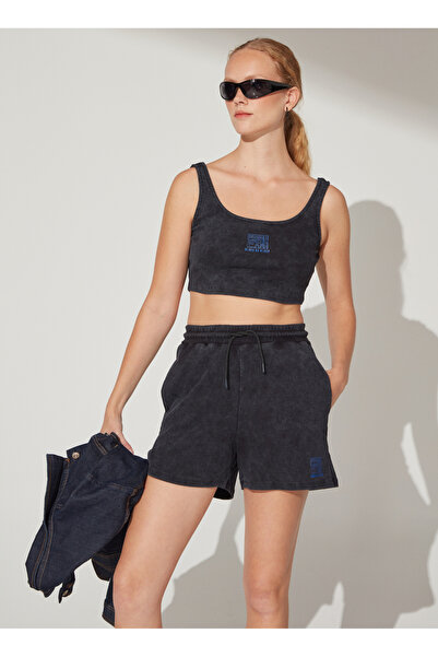 Black On Black Kare Yaka Yıkamalı Antrasit Kadın Atlet K-ILYA