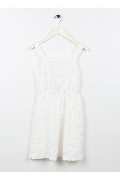 LİMON COMPANY Limon Ekru Kız Çocuk Kare Yaka Kolsuz Diz Üstü Düz Elbise SAVE GIRL-23