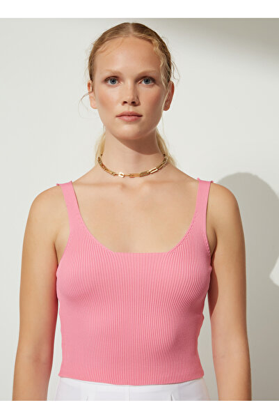 People By Fabrika Kare Yaka Düz Pembe Kadın Atlet MERTON