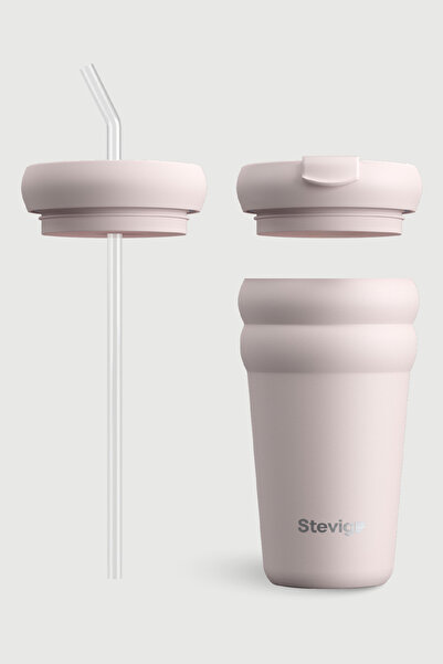 Stevig 3 Bubble Two-Cap Straw Tumbler Steel Thermos 600 ml Soft Quartz St-248