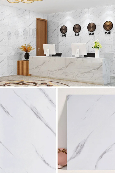 Genel Markalar 30x60 Cm Beyaz Siyah Mermer Desenli Kendinden Yapışkanlı Seramik Köpük Banyo PVC Duvar Paneli-6013