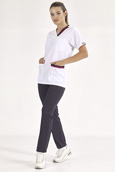 ÇİZGİ MEDİKAL Tricou de lux Lycra Doctor Nurse cu guler dublu albastru cireș ...
