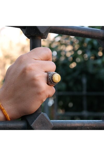 dergah tesbih Damla Kehribar Tasarımlı Gümüş Yüzük 4
