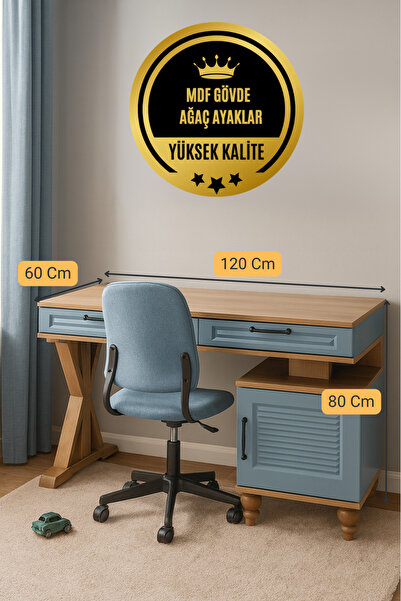 arionkids Mavi Çalışma Masası | MDF | Genç Odası - Çocuk Odası İçin Modern ve Sağlam Çalışma Masası