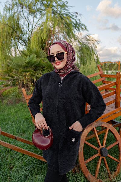 LOCCO Kadın Fermuarlı Triko Ceket Siyah