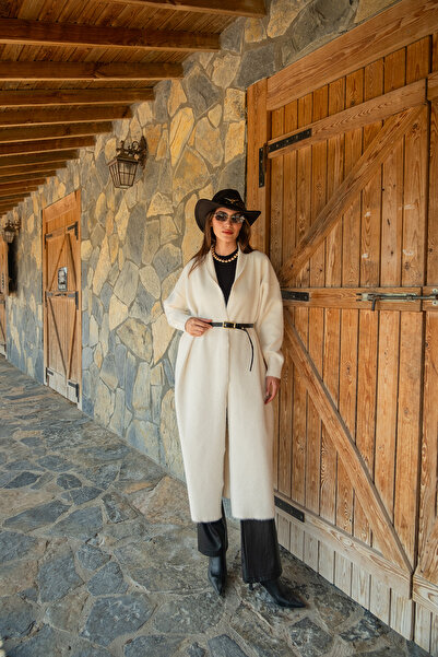 LOCCO Women's Belted Knit Cardigan Beige