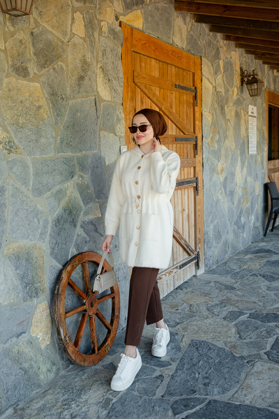 LOCCO Women's Hooded Knitwear Jacket Beige