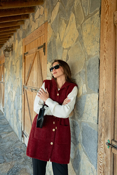 LOCCO Women's Waist-Tied Knitwear Vest Burgundy