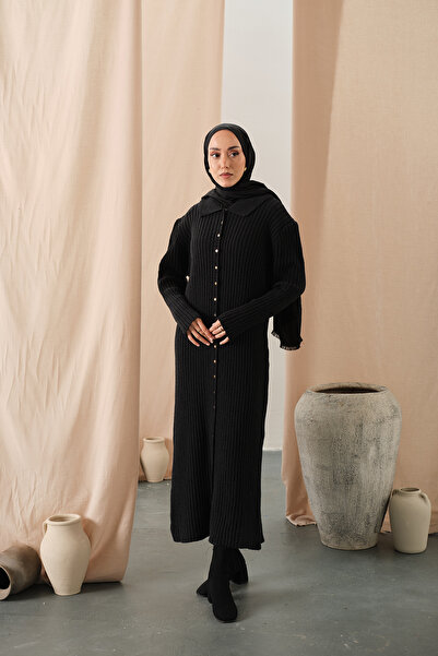 LOCCO Women's Button Detail Knitwear Dress Black