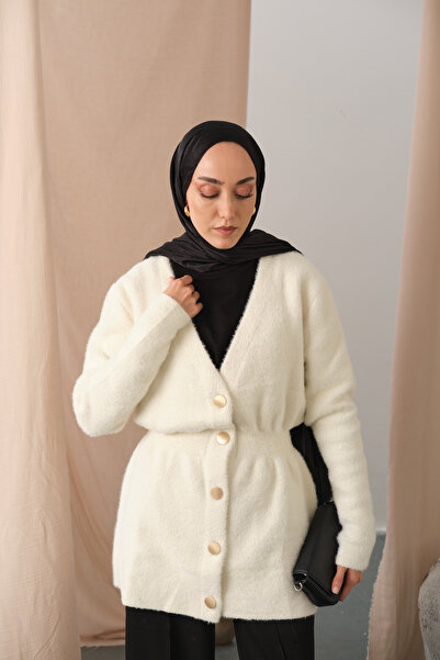 LOCCO Γυναικεία ζακέτα με χρυσά κουμπιά λευκή