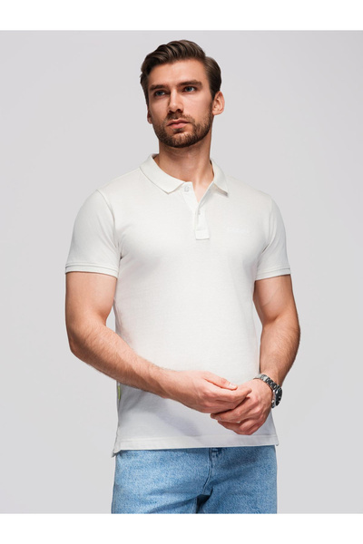 OMBRE Polokošile z bavlněného piké úpletu - ecru V7 OM-POSS-0103 XXL