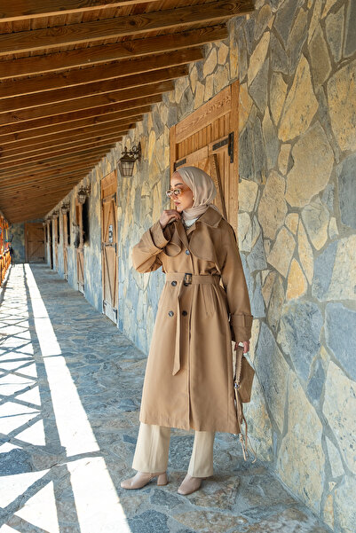 LOCCO Kadın Cep Yaka Trençkot Vizon