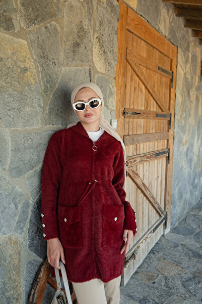 LOCCO Women's Hooded Knitwear Jacket Burgundy