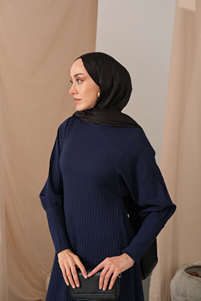 LOCCO Women's Self-Patterned Knitwear Dress Navy Blue