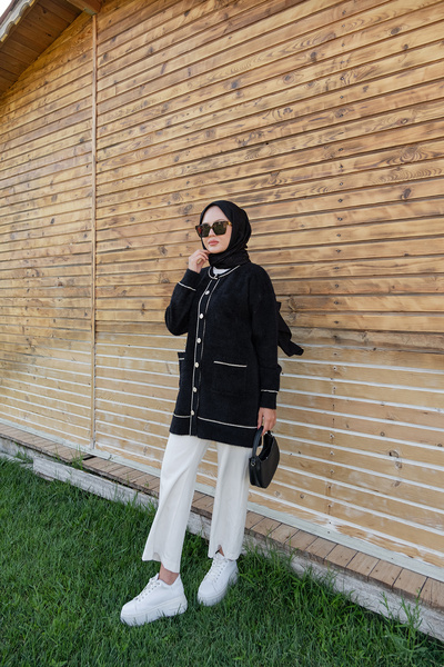 LOCCO Women's Crew Neck Knitwear Jacket Black