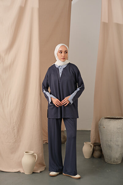 LOCCO Women's Shirt Collar Two-Piece Set Anthracite