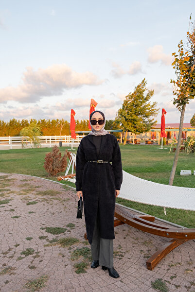 LOCCO Women's Belted Knit Cardigan Black