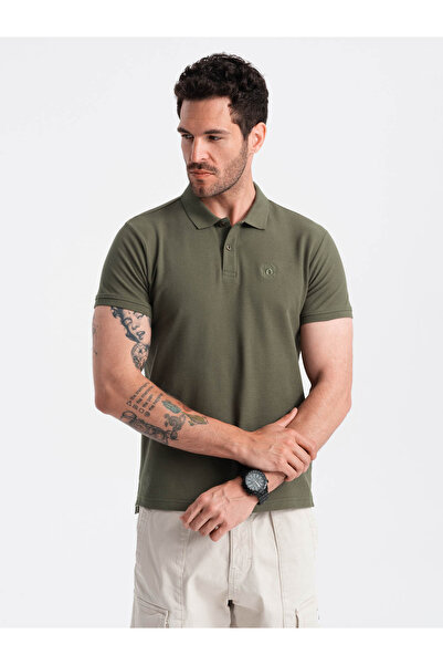 OMBRE Men's BASIC single color pique knit polo shirt - olive V21 OM-POBS-0100 XL