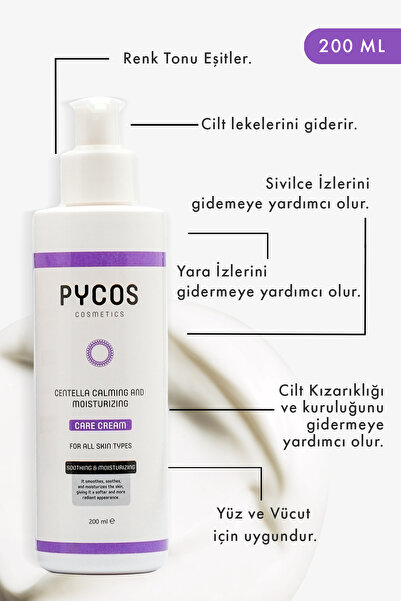 PYCOS COSMETICS Centella Yatıştırıcı ve Nemlendirici Cilt Bakım Kremi 200 ML