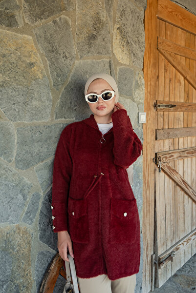 LOCCO Women's Hooded Knitwear Jacket Burgundy