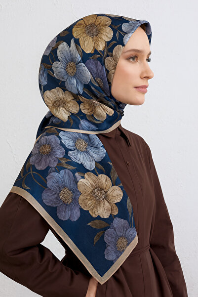 Armine Tivil Pure Silk Scarf 9403 - 37 Μπλε ναυτικό μεικτό σχέδιο
