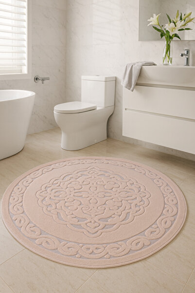 HOMEMOME Cotton Round Bath Mat Powder Color 120*120