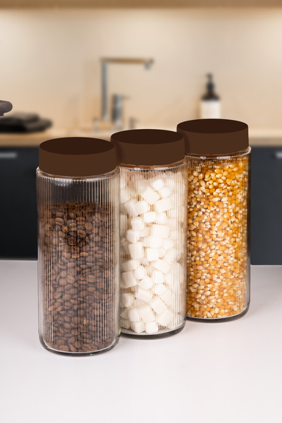 Lizzy 3 Lü Jumbo Boy Kapaklı Cam Erzak Kavanozu Saklama Kabı 1500 ml